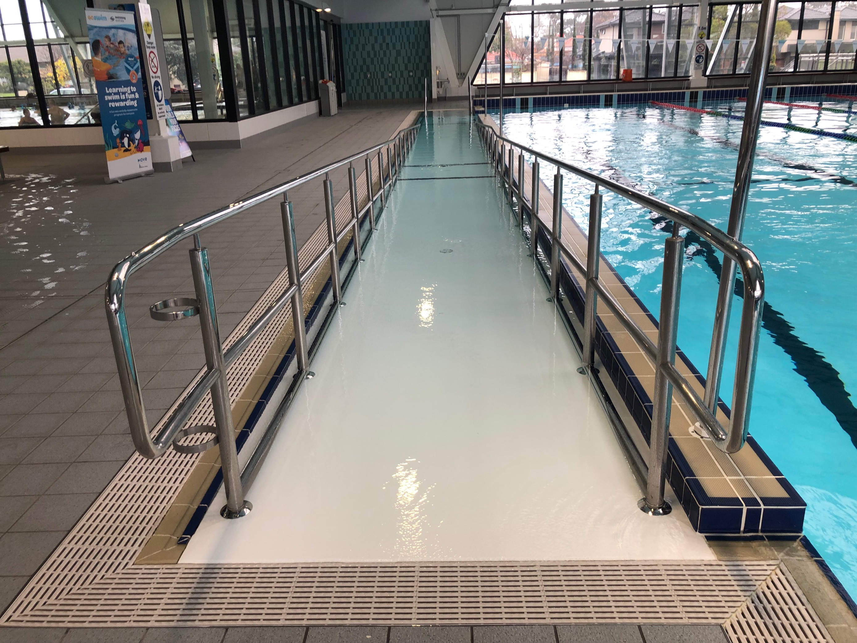 Image of 25m pool with ramp access and hand rails