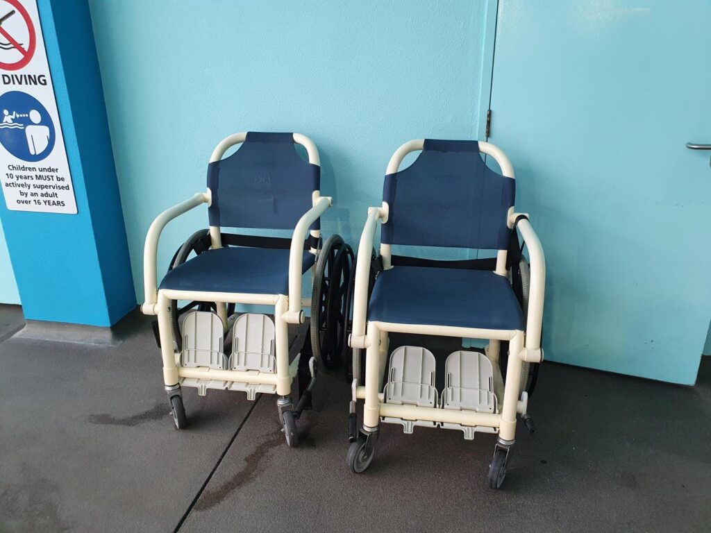 2x aquatic wheelchairs are also available.