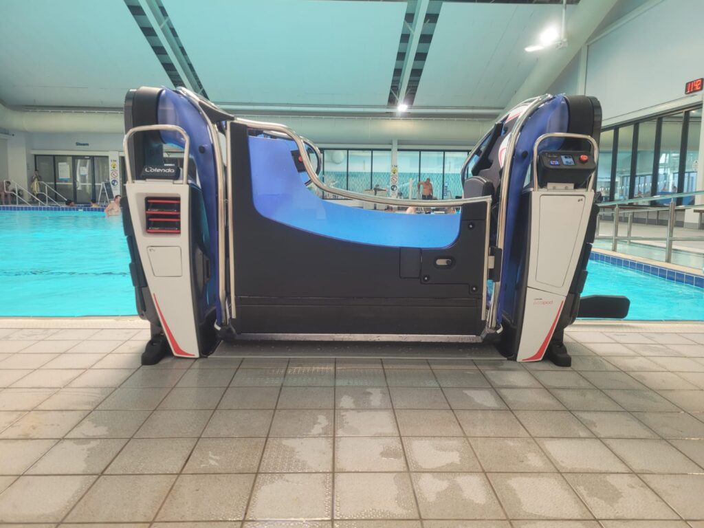 Located within our Warm Water Pool, the Pool Pod 3.0 provides dignified and independent access for swimmers who find it hard to get in and out of swimming pools.