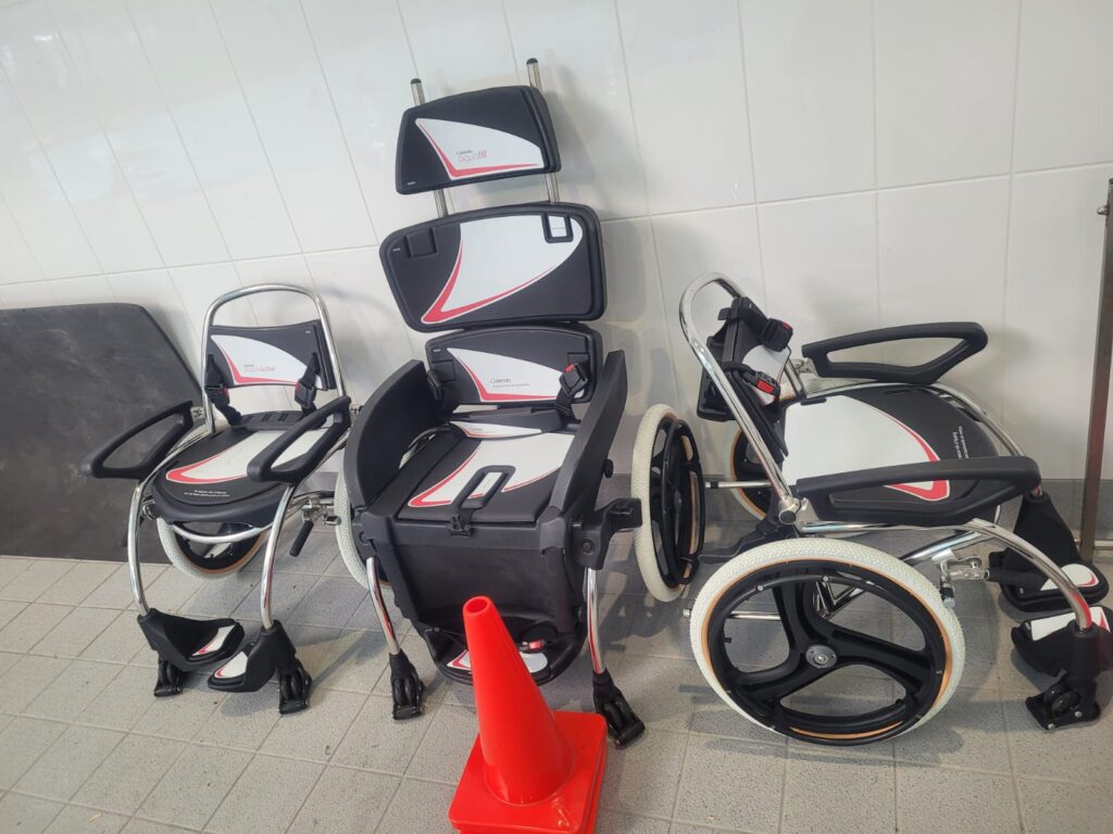We have a Cotenda Aqua Tilt Wheelchair and a Cotenda Aqua Active Wheelchair for the public to use with the Pool Pod 3.0.